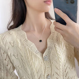 925 Silver Stone Lock Pendant Necklace Women Minimalist Jewelry