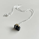 925 Silver Stone Lock Pendant Necklace Women Minimalist Jewelry