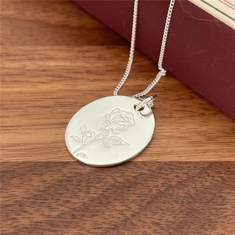 925 Silver Rose Flower Pendant Necklace Wedding Jewelry