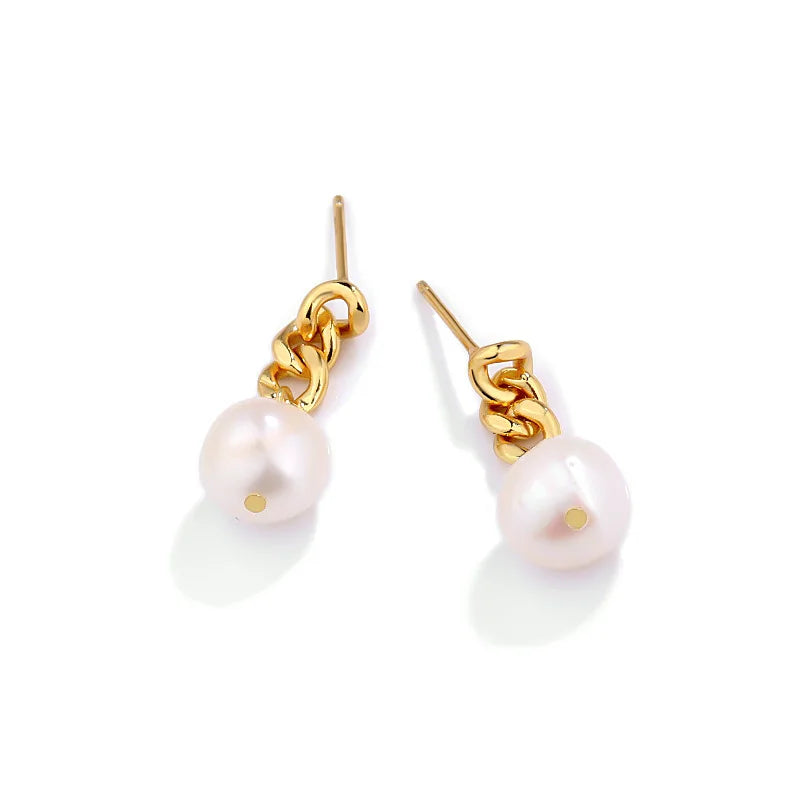 925 Silver Chain Pearl Drop Earrings for Women Jewelry