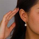 925 Silver Chain Pearl Drop Earrings for Women Jewelry