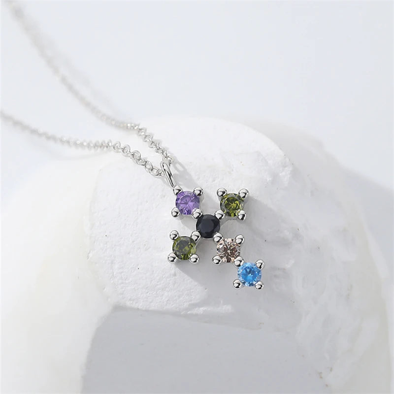 925 Silver Cross Pendant Necklace for Women Sweater Chain Female Jewelry