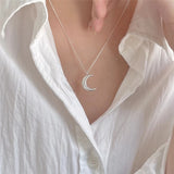 925 Silver Crescent Moon Necklace for Women Clavicle Chain Party Jewelry