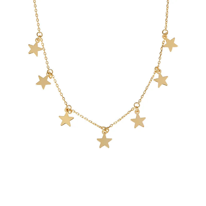 925 Silver Slim Star Choker Necklace for Women Clavicle Chain Jewelry