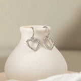925 Silver Heart Drop Earrings Texture Jewelry