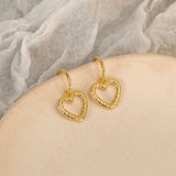 925 Silver Heart Drop Earrings Texture Jewelry
