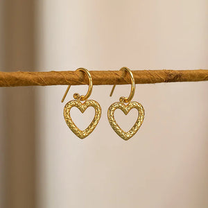 925 Silver Heart Drop Earrings Texture Jewelry