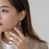 925 Silver Heart Drop Earrings Texture Jewelry