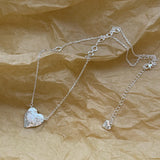 925 Silver Heart Pendant Necklace Natural Stone Couple Jewelry