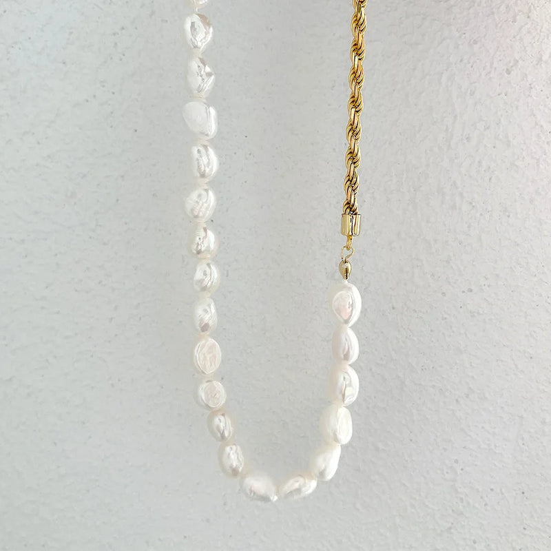 925 Silver Pearl Beads Choker Necklace for Women Twisted Chain Necklaces
