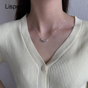 925 Silver Circle Pendant Necklace Women Box Chain Minimalist Female Jewelry