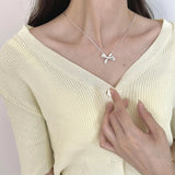 925 Silver Bowknot Pendant Necklace Minimalist Snake Chain Female Jewelry