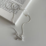 925 Silver Bowknot Pendant Necklace Minimalist Snake Chain Female Jewelry