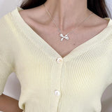 925 Silver Bowknot Pendant Necklace Minimalist Snake Chain Female Jewelry