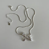 925 Silver Bowknot Pendant Necklace Minimalist Snake Chain Female Jewelry