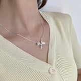 925 Silver Bowknot Pendant Necklace Minimalist Snake Chain Female Jewelry