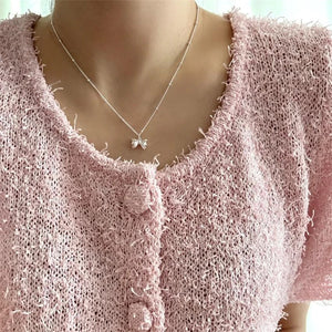 925 Silver Bowknot Pendant Necklace for Women Clavicle Chain