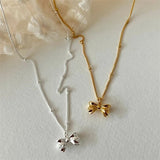 925 Silver Bowknot Pendant Necklace for Women Clavicle Chain