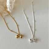 925 Silver Bowknot Pendant Necklace for Women Clavicle Chain