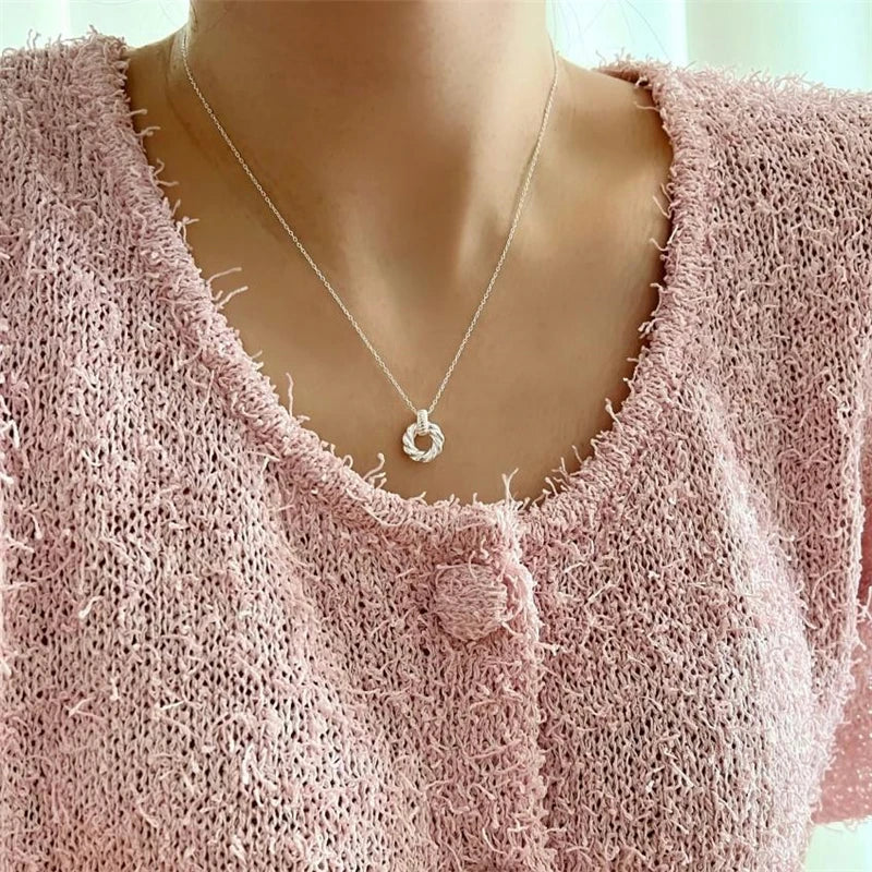 925 Silver Round Pendant Necklaces Vintage Chain Necklace