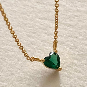 925 Silver Green Zircon Heart Pendant Necklace Women