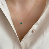 925 Silver Green Zircon Heart Pendant Necklace Women
