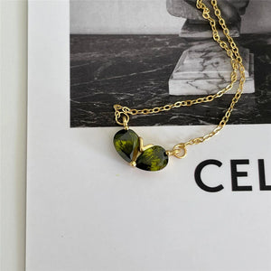 925 Silver Green Zircon Heart Necklace