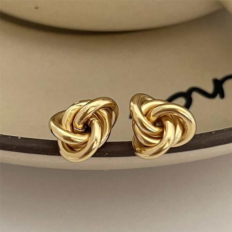925 Silver Knotted Stud Earrings Geometric Irregular Female Jewelry