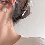 925 Silver Pearl Stud Earrings Geometric Pattern Women Jewelry