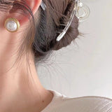 925 Silver Pearl Stud Earrings Geometric Pattern Women Jewelry