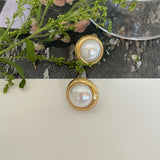 925 Silver Pearl Stud Earrings Geometric Pattern Women Jewelry