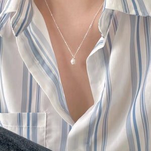 925 Silver Pearl Pendant Clavicle Chain Necklace Vintage Couple Jewelry