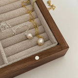 925 Silver Pearl Pendant Clavicle Chain Necklace Vintage Couple Jewelry