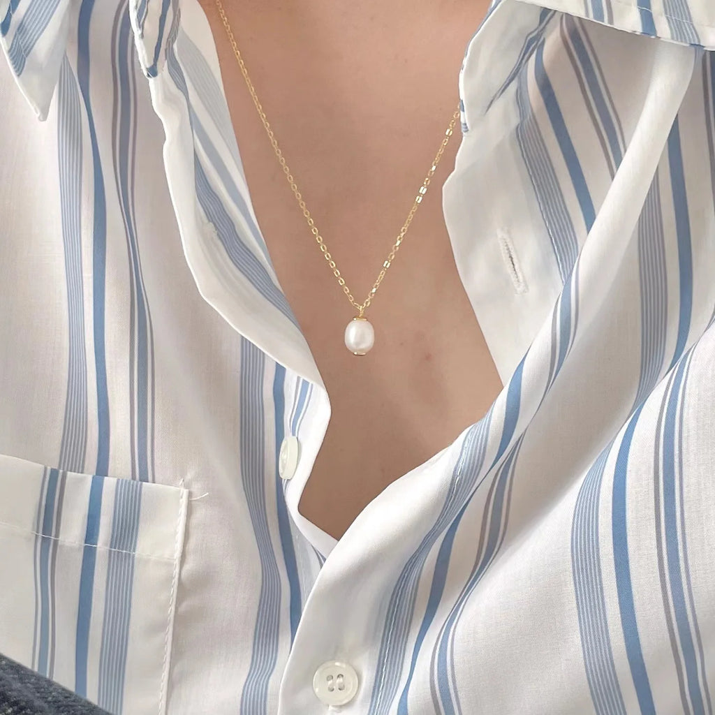 925 Silver Pearl Pendant Clavicle Chain Necklace Vintage Couple Jewelry