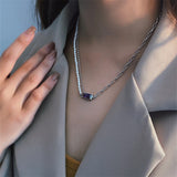 Sterling Silver Purple Zircon Pendant Necklace with Natural Pearl Beads Chain