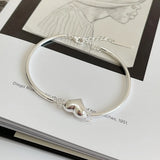 925 Silver Heart Charms Bracelets Minimalist Bangle Jewelry