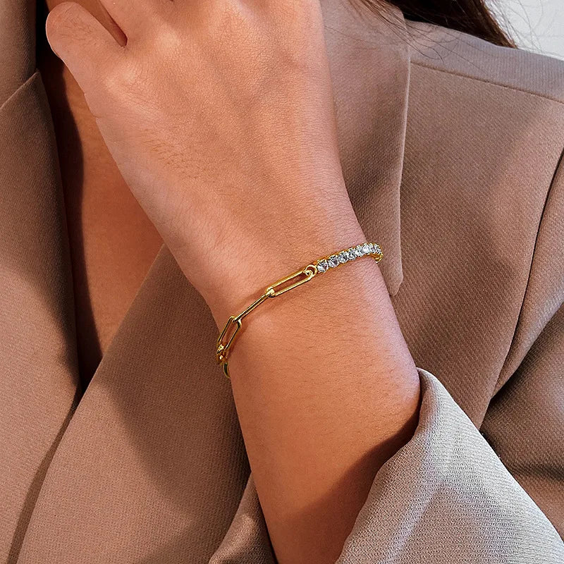 925 Silver Vintage Claw Chain Bracelet Retro Zircon Bangle