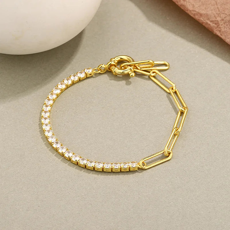 925 Silver Vintage Claw Chain Bracelet Retro Zircon Bangle