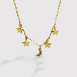 925 Silver Zircon Crescent Moon Star Necklaces for Women