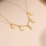 925 Silver Zircon Crescent Moon Star Necklaces for Women