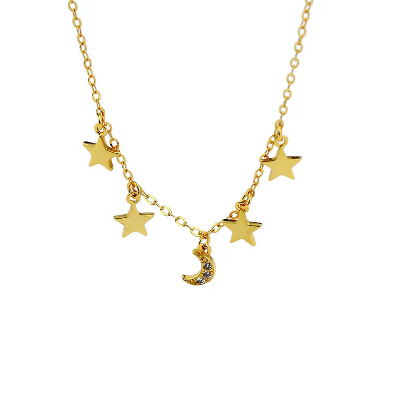 925 Silver Zircon Crescent Moon Star Necklaces for Women