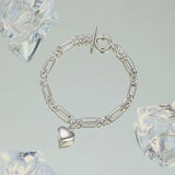 925 Silver Heart Charm Bracelet Twisted Chain Bangle Jewelry