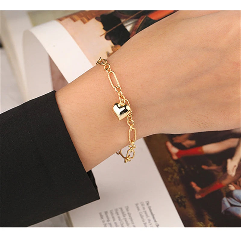 925 Silver Heart Charm Bracelet Twisted Chain Bangle Jewelry
