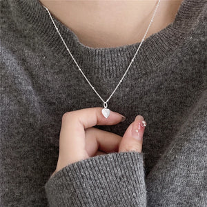 925 Silver Heart Pendant Necklace Geometric Clavicle Chain Holiday
