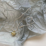 925 Silver Love Heart Pendant Necklaces for Women Minimalist Cauliflower Chain