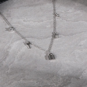 925 Silver Zircon Key Lock Pendant Necklace for Women Boho Charm