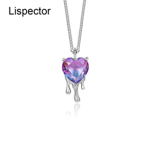 925 Silver Pink Zircon Heart Pendant Necklace for Women