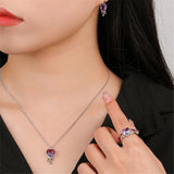 925 Silver Pink Zircon Heart Pendant Necklace for Women