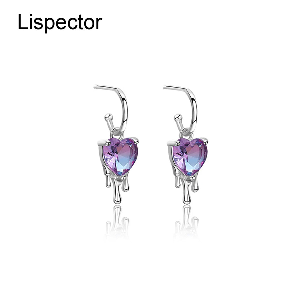 925 Silver Pink Zircon Heart Drop Earrings Wedding Jewelry