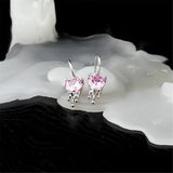 925 Silver Pink Zircon Heart Drop Earrings Wedding Jewelry